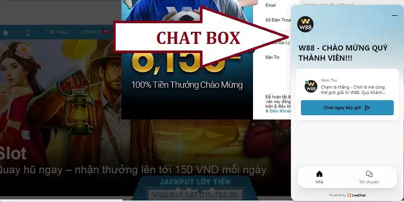 Liên hệ qua chatbox ở trang chủ nhà cái W88 phản hồi cực nhanh